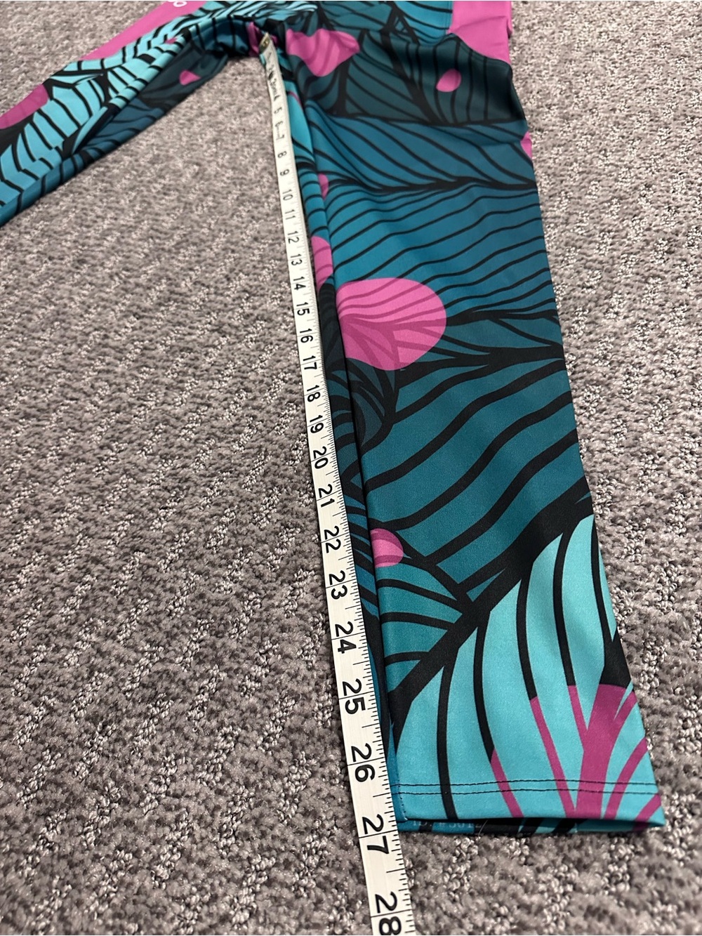 New! Loony Legs Recycled Floral Leggings "Fireflies" Green/Pink with Pockets, L - Picture 6 of 16